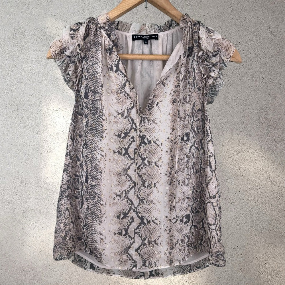 Generation Love Silk Snake Python Print Flutter Sleeve Blouse Sz XS